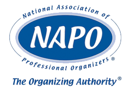 A blue and white logo for the national association of professional organizers.